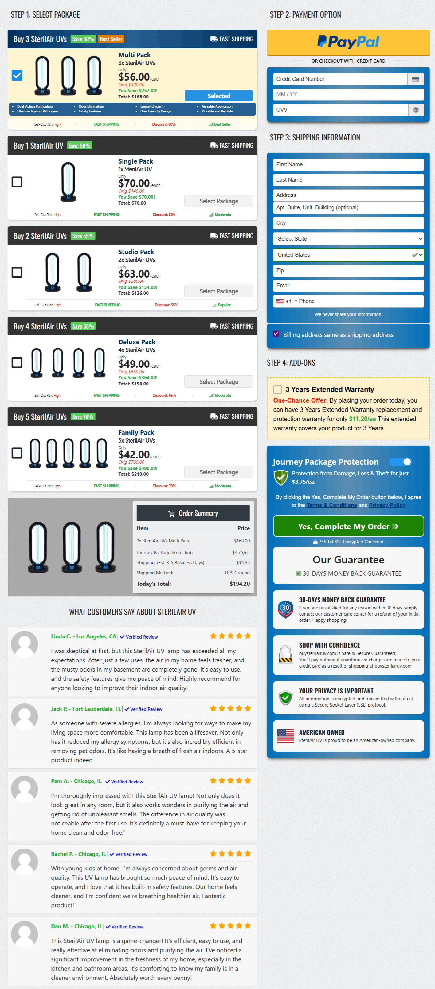 SterilAir UV checkout page